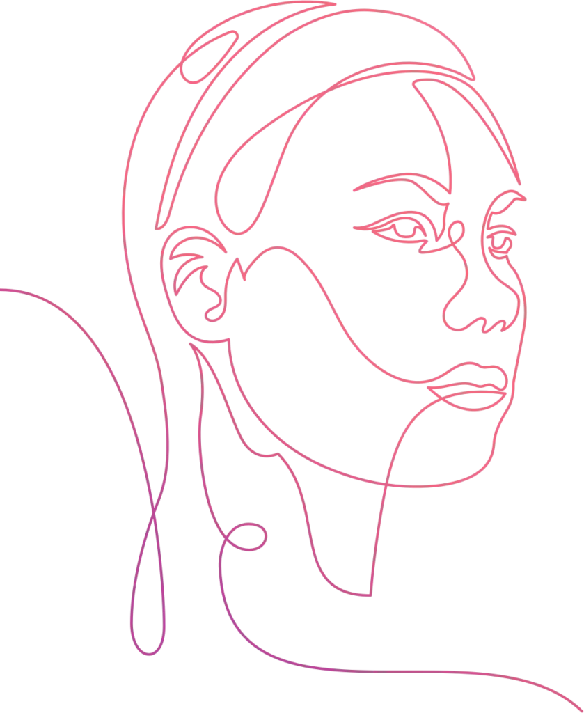 Line illustration of a former facial feminization surgery patient of Facialteam