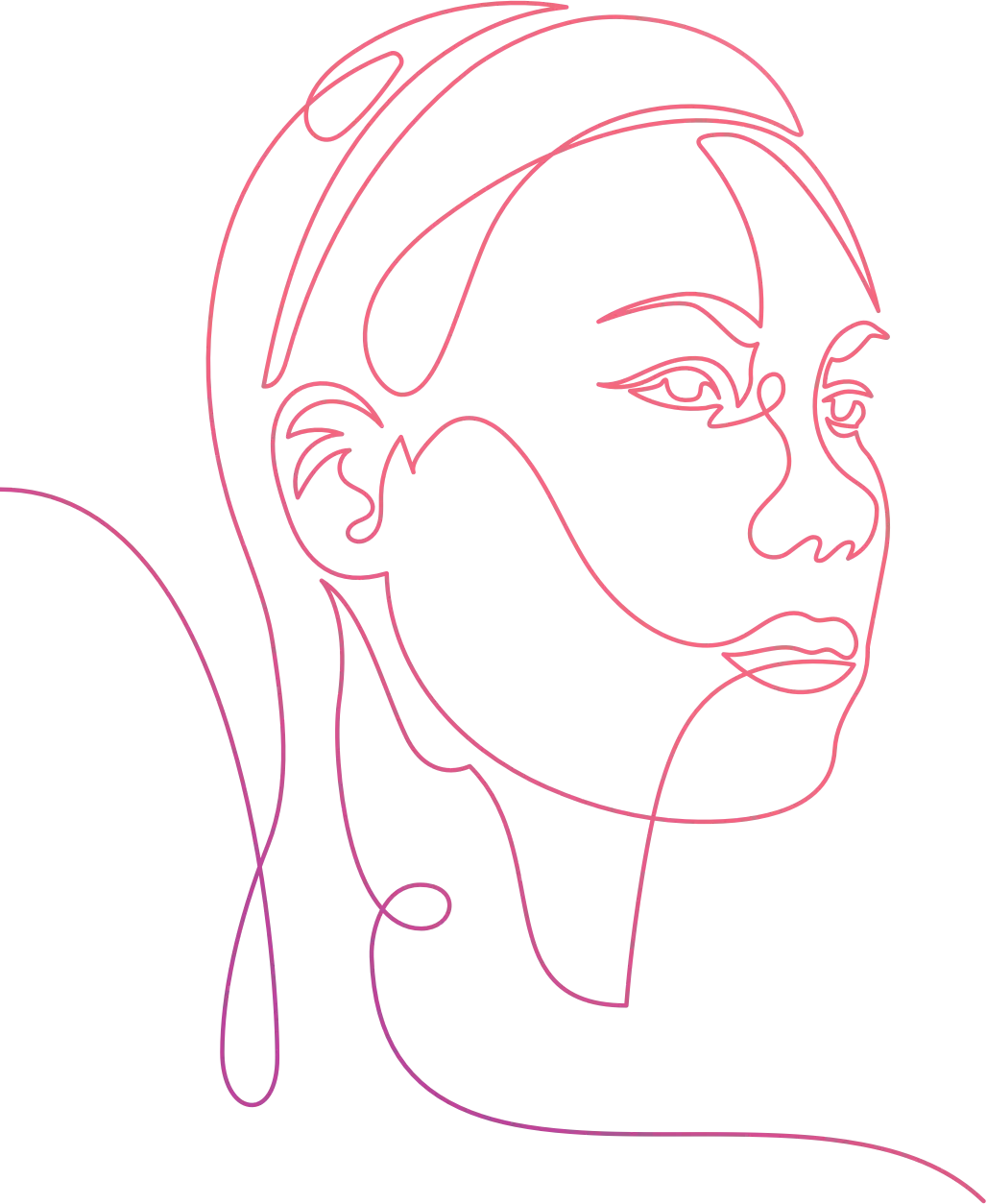 Line illustration of a former facial feminization surgery patient of Facialteam