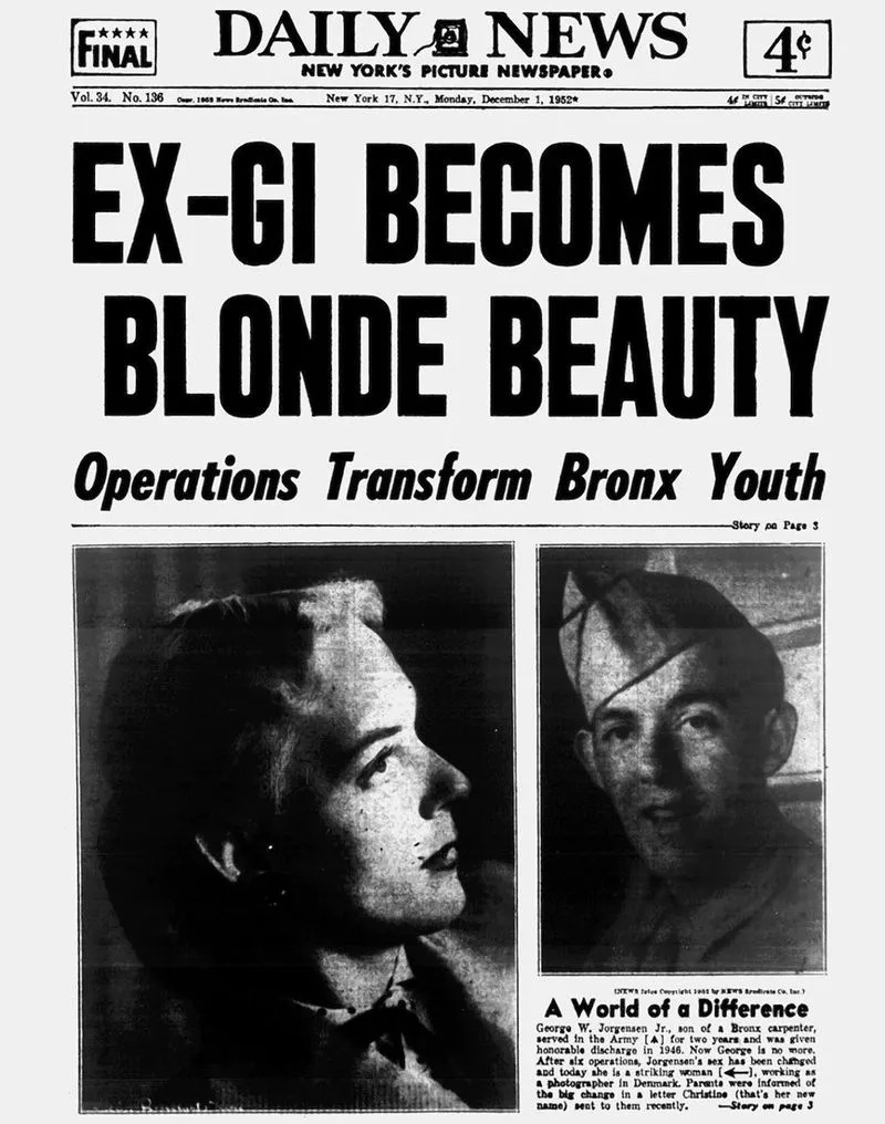 Cover of The Daily News in 1952 with the picture of a transgender woman on it