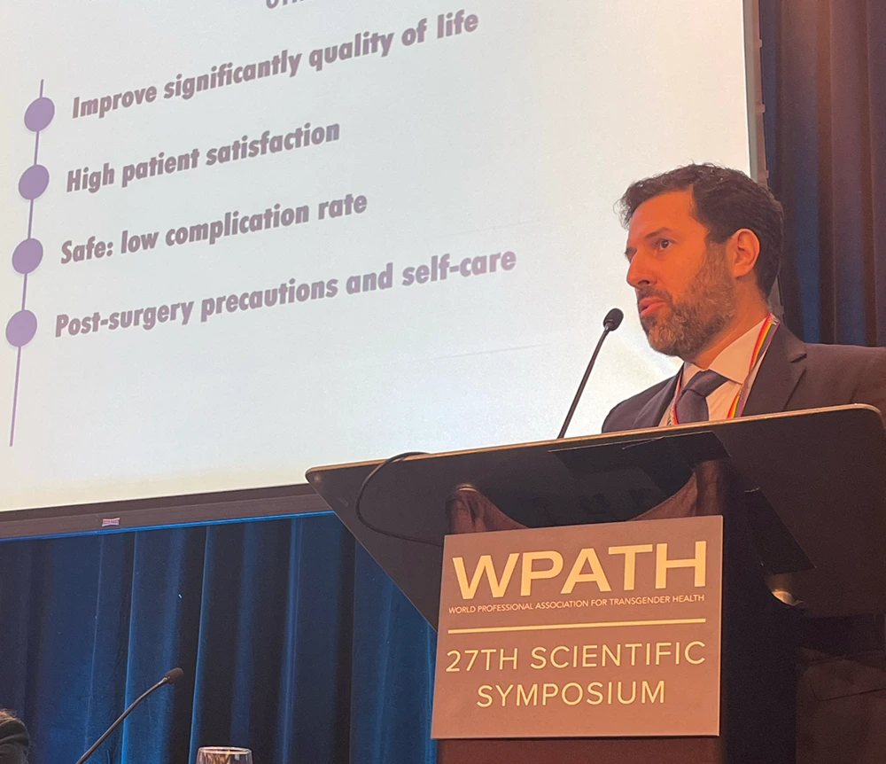 Facial Feminization Surgeon Dr. Daniel Simon speaking at the WPATH 27th scientific symposium during the release of WPATH SOC 8 2022