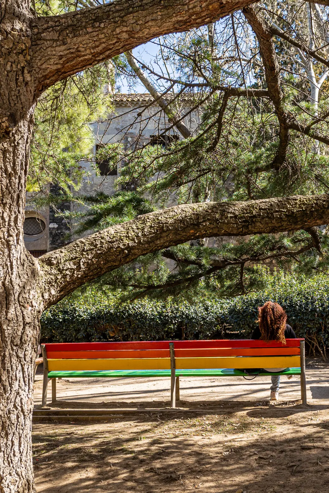 Rainbow colors in a bench of Sant Cugat del Vallés showing the welcoming enviroment it has