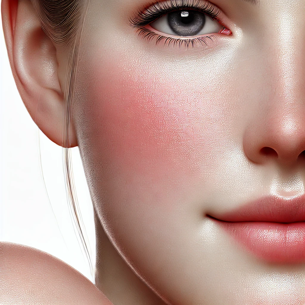 A realistic close-up illustration of a woman's sensitive skin The skin appears delicate with mild redness visible capillaries and a slightly uneven.