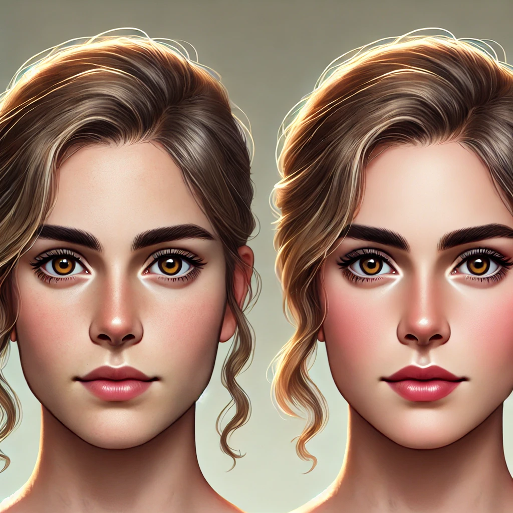 A digital representation of a facial feminization AI filter effect designed for a transformation of a slightly feminine person
