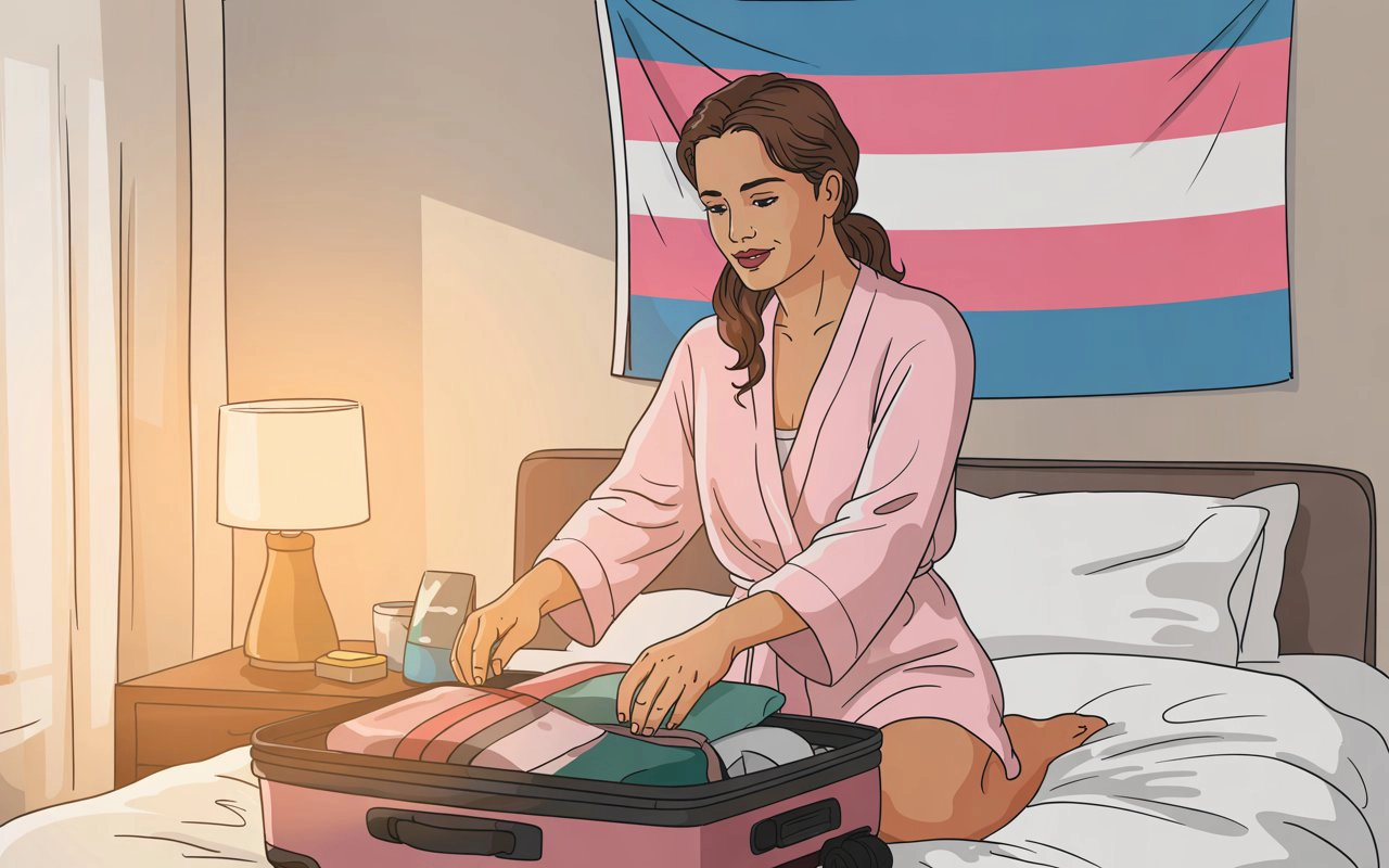 AI Generated Illustration of a Trans Woman preparing herself for her FFS trip.