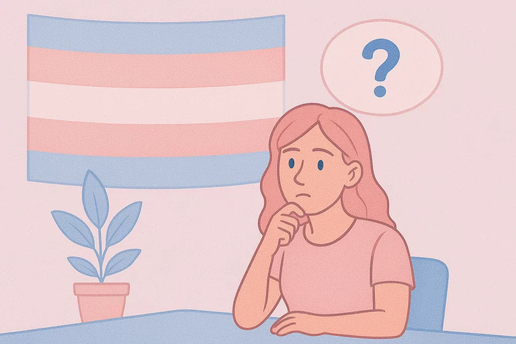 Illustration of a Trans woman who is uncertain on how to start her transition
