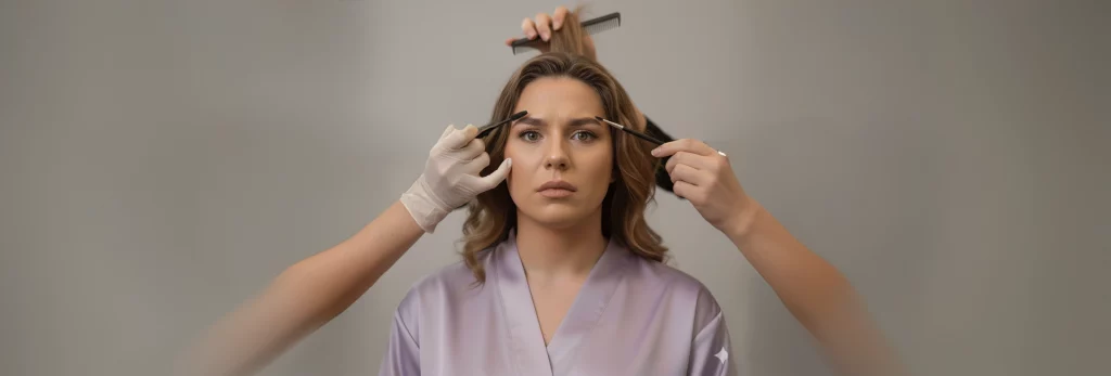 Trans woman getting her hair done, her eyebrows done, and her lashes done because of social norms.