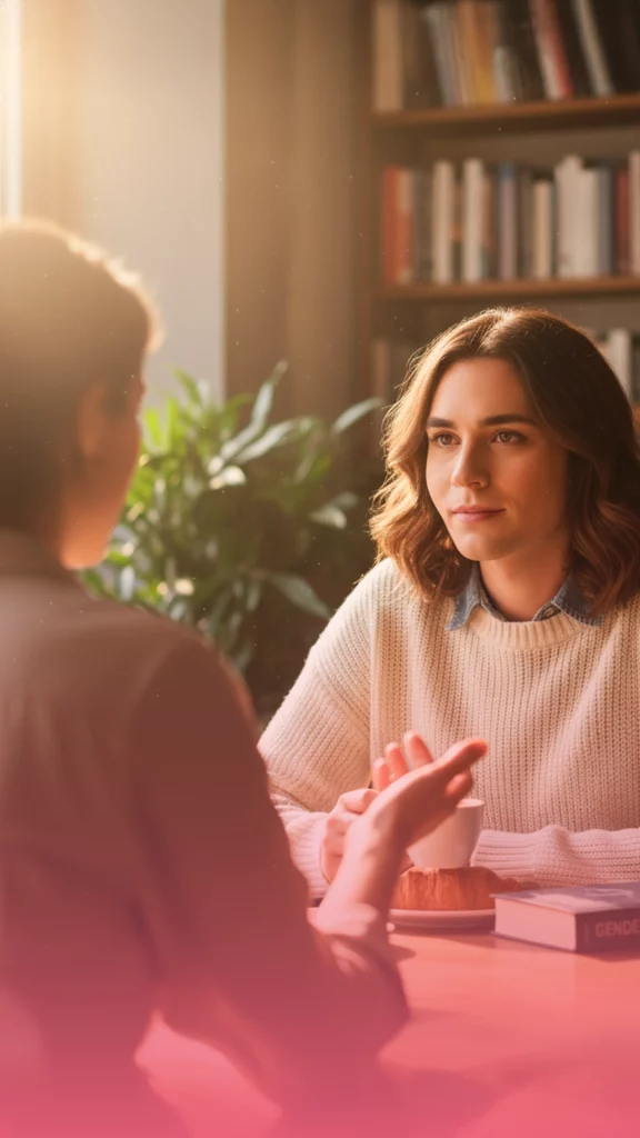 Trans woman getting misgendered in a conversation and staying calm because she understands it's not an attack.