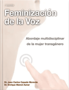 Book cover for 'Feminización de la Voz' with subtitle about a multidisciplinary approach to transgender women; editors listed.